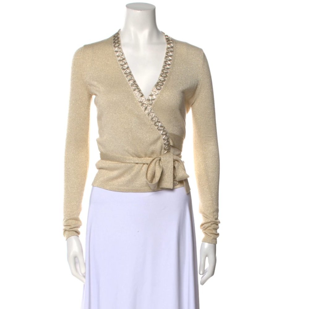 DIANE VON FURSTENBERG V-Neck Long Sleeve Crop Top Size: Petite